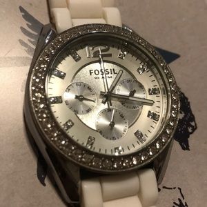 Fossil silicone strap silver watch